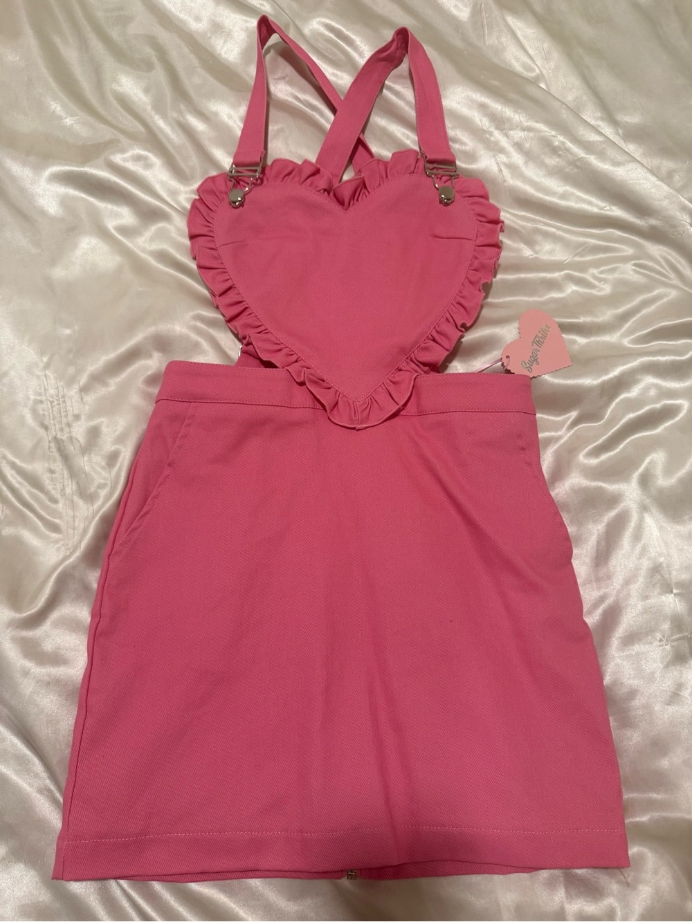 Sugar Thrillz Pink Heart Pinafore Mini Dress